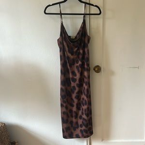 L'AGENCE Brown and Black Leopard-Print Midi Slip Dress